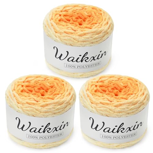 Waikxin Chunky Chenille Yarn Cake - 3 Pack of 300g/197yds Jumbo Ombre Yarns - 6 Super Bulky - Baby Yarn for Crocheting Soft Blanket - Fluffy Gradient Yarn for Making Crafts, Amigurumi(3 Cheesecake) - Image 1