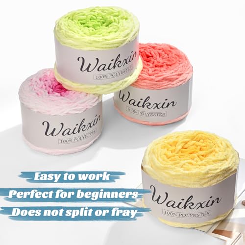 Waikxin Chunky Chenille Yarn Cake - 3 Pack of 300g/197yds Jumbo Ombre Yarns - 6 Super Bulky - Baby Yarn for Crocheting Soft Blanket - Fluffy Gradient Yarn for Making Crafts, Amigurumi(3 Cheesecake) - Image 4