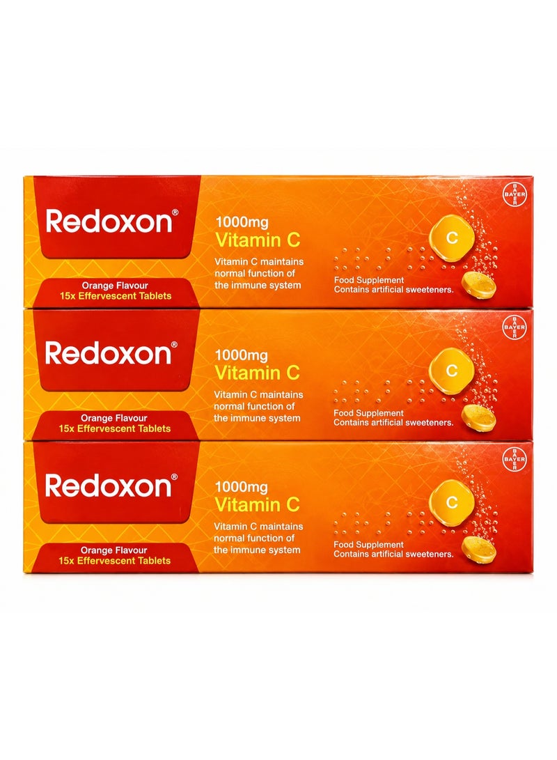 REDOOXON 1000mg vitamin C 15s EFFERVESCENT ,PACK OF 3(TOTAL 45 EFFERVESCENTS)