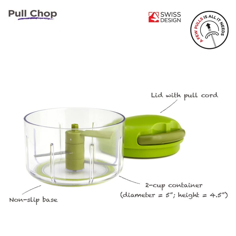 Kuhn Rikon Pull Chop Chopper/Manual Food Processor with Cord Mechanism, Green, 2-Cup - Image 2