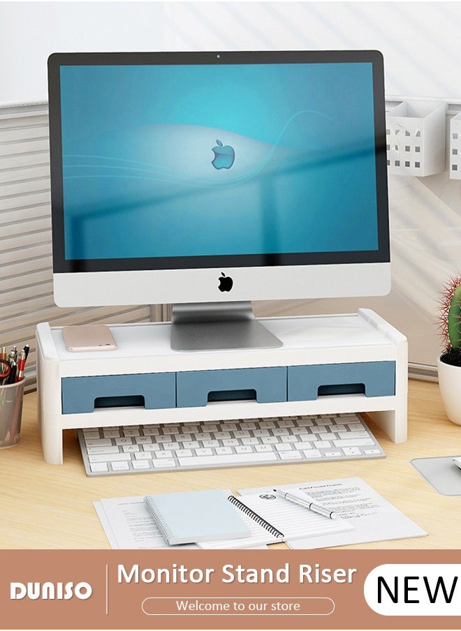 DUNISO - 2-Tier Computer Monitor Stand Riser with drawers, Save Space for Home and Office ,Adjustable Desktop Storage Organizer for Computer, Printer and Cellphone,Used in Office and Home - Image 1