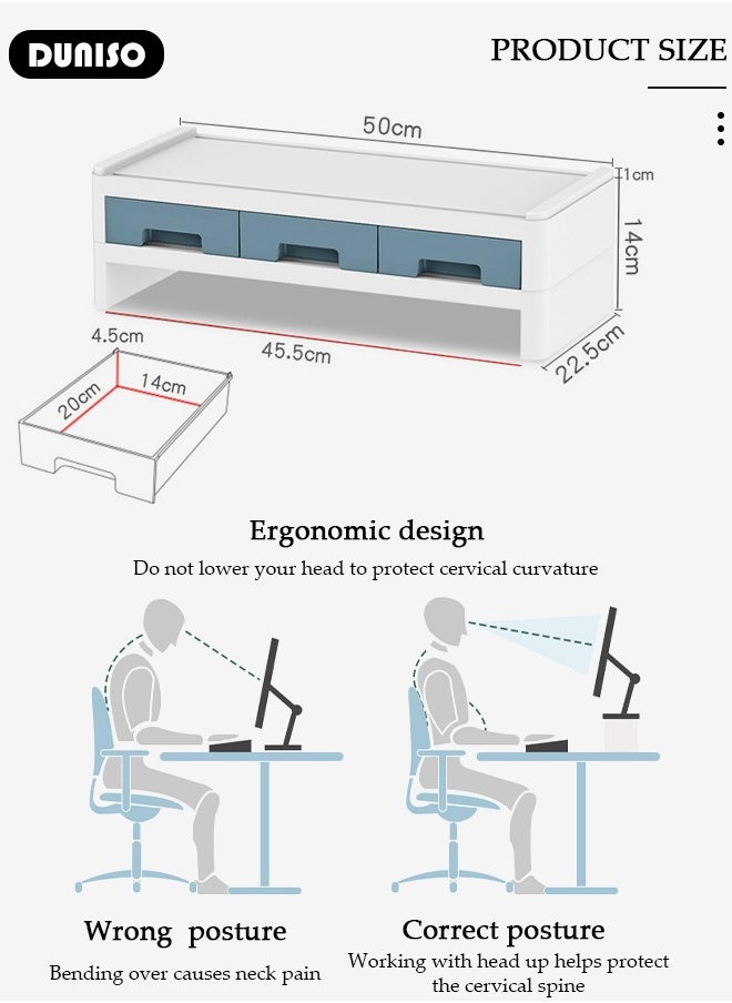 DUNISO - 2-Tier Computer Monitor Stand Riser with drawers, Save Space for Home and Office ,Adjustable Desktop Storage Organizer for Computer, Printer and Cellphone,Used in Office and Home - Image 1