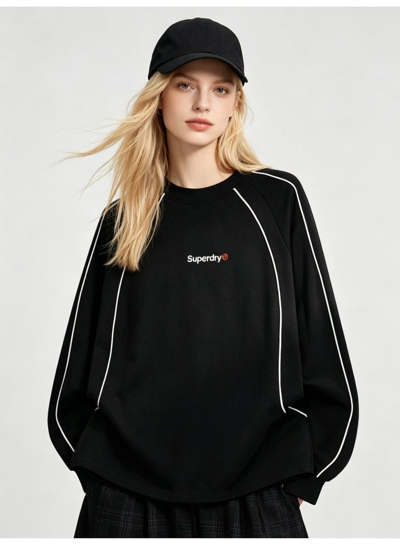 سوبر دراي Superdry Men's and women's shoulder-thrust contrast stripe loose long-sleeved T-shirt - Image 3