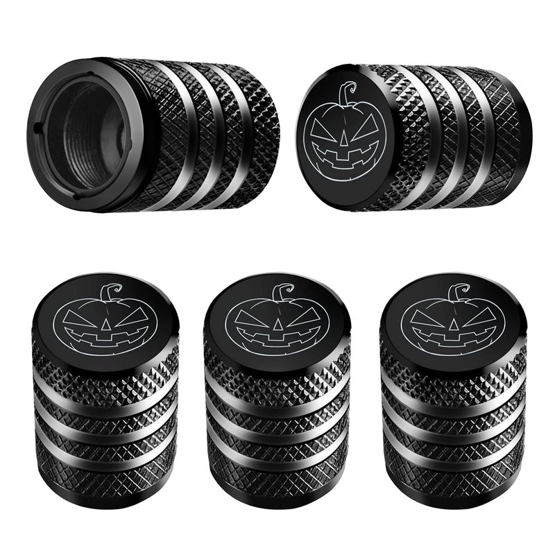 Tire Valve Stem Cap Cover 5 Pack Tire Air Cap Metal with Plastic Liner Corrosion Resistant LeakProof Halloween Pumpkin Car Decoration Accessories Black