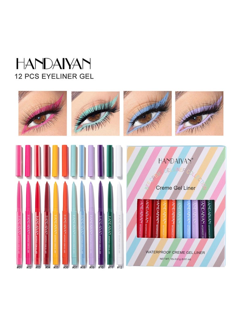 Handaiyan - Eyeliner Gel Set 12 Colors Professional Makeup Eye Liner Waterproof Matte Long Lasting, Smudge-Resistant Sharpenable Cream Eyeliners Pencil High Performance Glide-On Pen Vegan, High Pigment, Nude Finish - Image 1