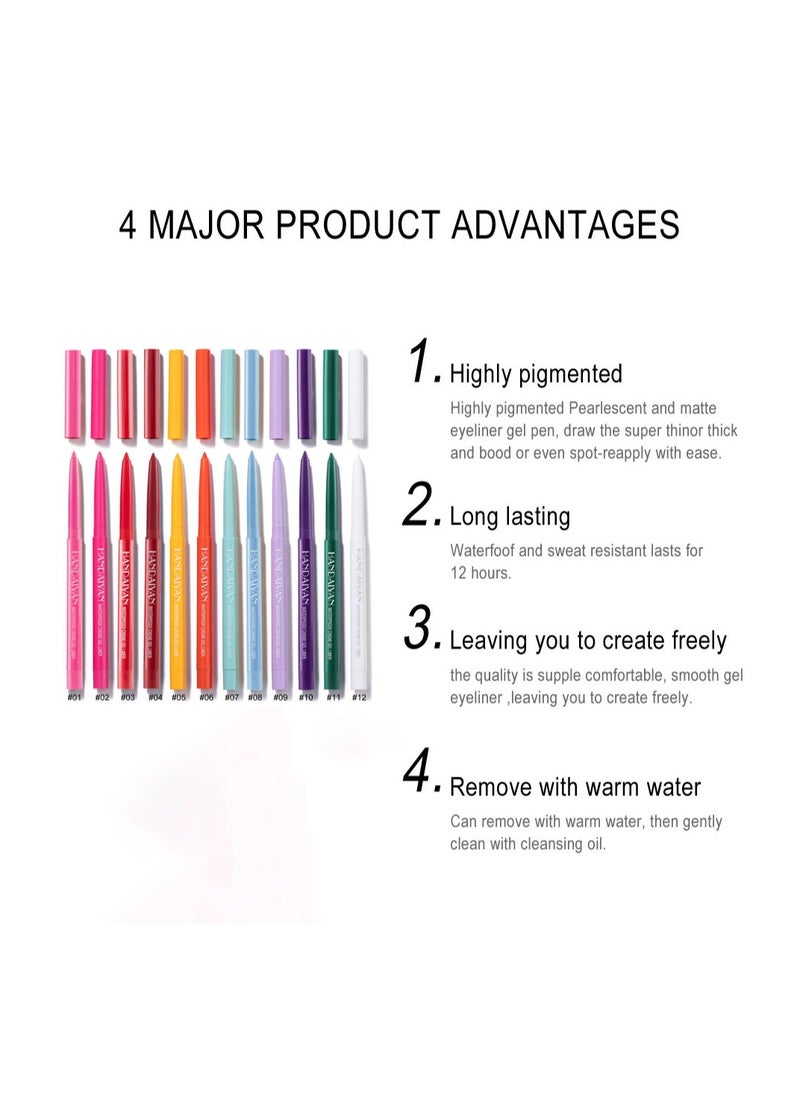 Handaiyan - Eyeliner Gel Set 12 Colors Professional Makeup Eye Liner Waterproof Matte Long Lasting, Smudge-Resistant Sharpenable Cream Eyeliners Pencil High Performance Glide-On Pen Vegan, High Pigment, Nude Finish - Image 1