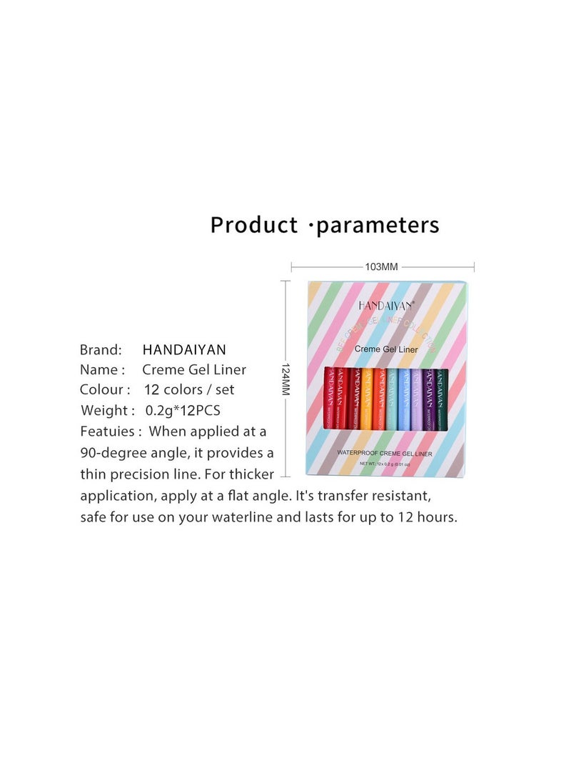 Handaiyan - Eyeliner Gel Set 12 Colors Professional Makeup Eye Liner Waterproof Matte Long Lasting, Smudge-Resistant Sharpenable Cream Eyeliners Pencil High Performance Glide-On Pen Vegan, High Pigment, Nude Finish - Image 1