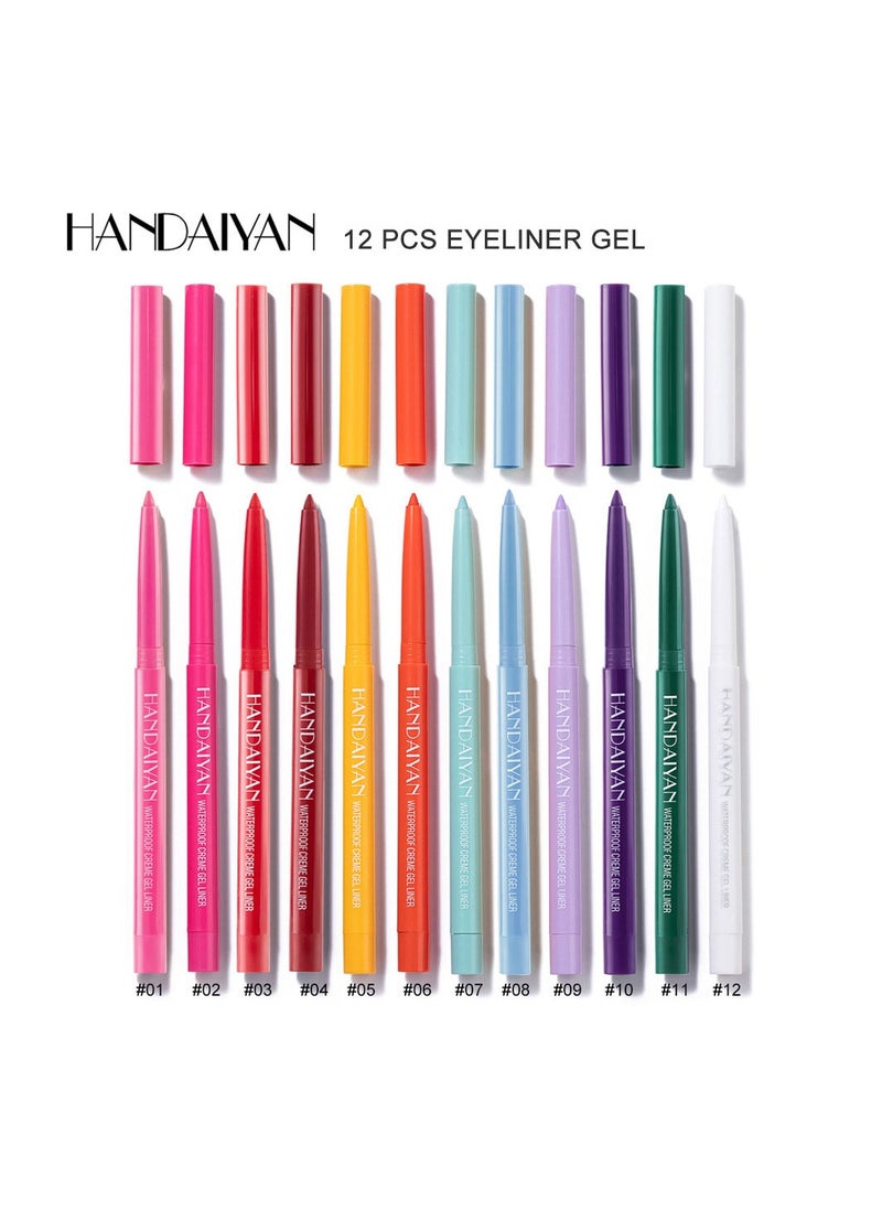 Handaiyan - Eyeliner Gel Set 12 Colors Professional Makeup Eye Liner Waterproof Matte Long Lasting, Smudge-Resistant Sharpenable Cream Eyeliners Pencil High Performance Glide-On Pen Vegan, High Pigment, Nude Finish - Image 1