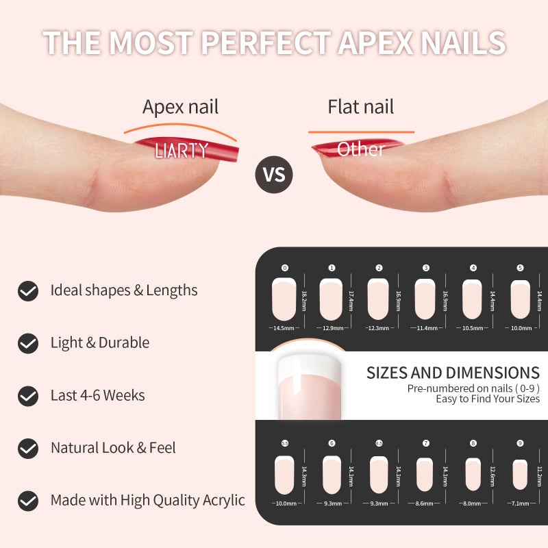 LIARTY 240 Pcs French Press On Nails Short, French Tip False Nails Manicure, 12 Size Acrylic Full Cover Artificial Fake Nails, Natural - Image 4