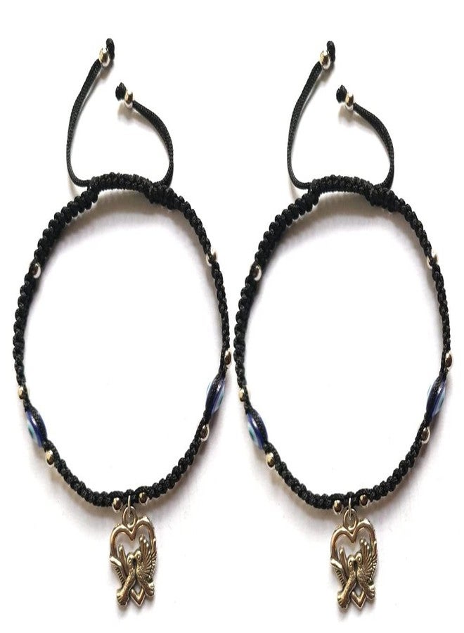 Jyokrish Handmade Adjustable Black Thread hanging Bird Heart 2 Evil eye Anklet For Women | girls | Nazariya |Payal | Adult |Free Size |Workwear | Pair of 1 - Image 2
