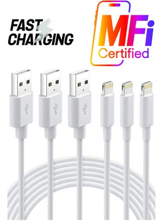 Lightning Cable Certified - iPhone Charger 3Pack 6ft Lighting to USB A Charging Cord Compatible with iPhone 14 13 12 11 Pro Max XS XR 8 Plus 7 Plus 6s Plus 5S iPad Pro and More, White - pzsku/ZD5DC2664EDE5950C6C4FZ/45/_/1738266748/bf760ee0-010d-4803-937c-7f5d6458b630
