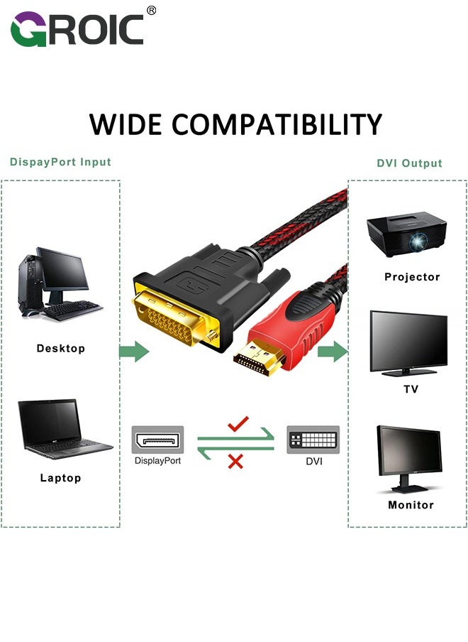 Display Port to DVI Cable 6ft, DP Display Port to DVI D Cable Adapter Male to Male Cord for Monitor Desktop Laptop Projector HDTV Compatible with Lenovo HP ASUS Dell