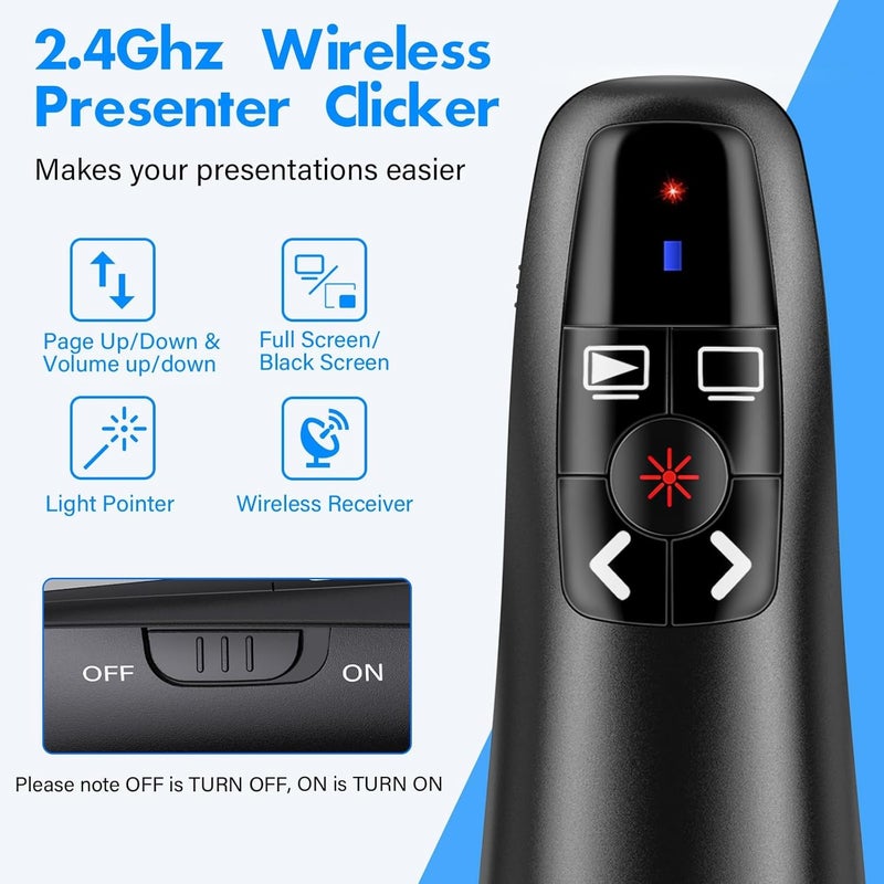 Milatech Rechargeable Presentation Clicker With 2-In-1 Usb Type C, Wireless Presenter Remote Clicker For Powerpoint Presentations (R400) - Image 2