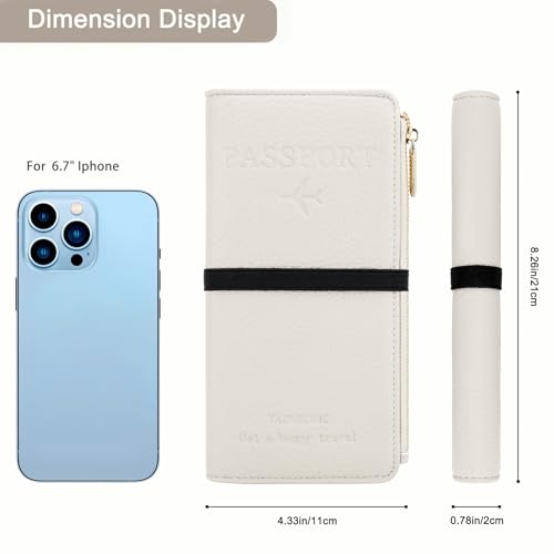 DOB SECHS Passport Holder for Travel Women RFID Blocking Leather Passport Wallet Travel Document Organizer Pouch Bag, Slim Passport Cover Case with Zipper Cash Pocket Purse+Card Slots+ID Window, White - Image 4