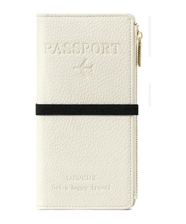 DOB SECHS Passport Holder for Travel Women RFID Blocking Leather Passport Wallet Travel Document Organizer Pouch Bag, Slim Passport Cover Case with Zipper Cash Pocket Purse+Card Slots+ID Window, White - Image 1
