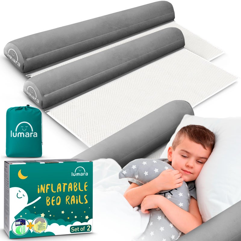 LUMARA Inflatable Bed Rail for Toddlers 2 Pack - Portable Travel Bed Bumpers for Kids Fits Twin Full Queen King Size Beds - Non-Slip Safety Guard Rails - Image 1