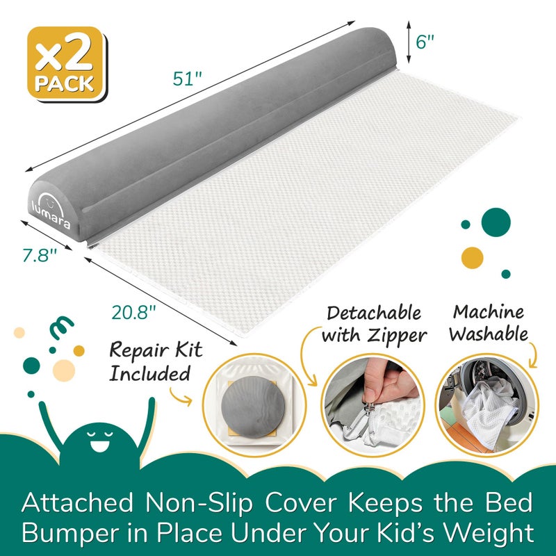 LUMARA Inflatable Bed Rail for Toddlers 2 Pack - Portable Travel Bed Bumpers for Kids Fits Twin Full Queen King Size Beds - Non-Slip Safety Guard Rails - Image 2