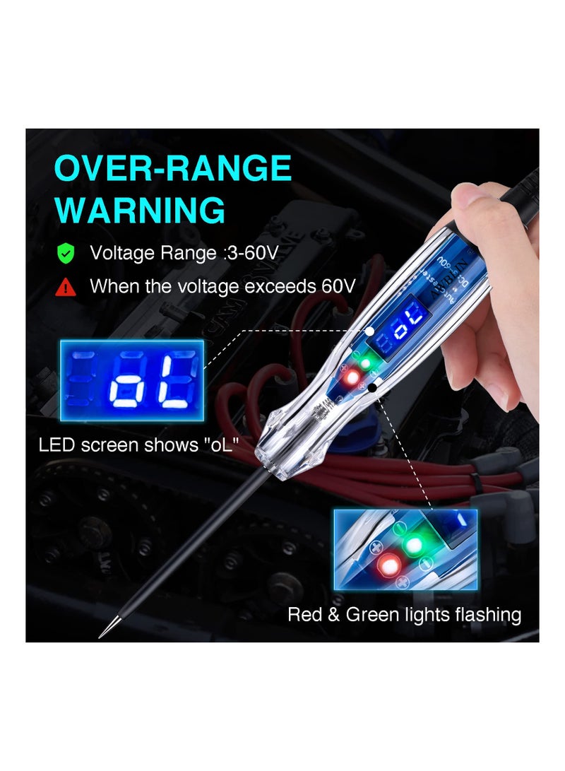 SYOSI جهاز اختبار الدائرة الكهربائية LED الرقمي 3-60 فولت تيار مستمر، جهاز اختبار الإضاءة شديد التحمل مع الفولتميتر، جهاز اختبار الكهرباء للسيارات، جهاز اختبار الجهد ثنائي الاتجاه للسيارات، قلم اختبار كهربائي، جهاز اختبار الدوائر الكهربائية  - Image 4