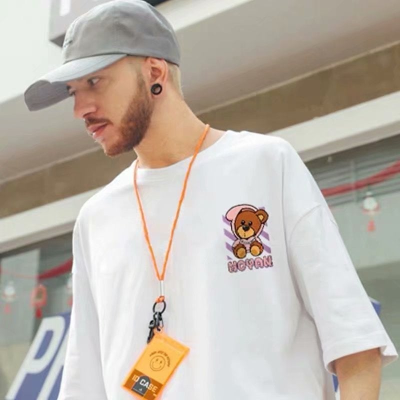 oversize Hong Kong style trendy brand national fashion hip hop bear short-sleeved T-shirt men's summer couple's half-sleeved T-shirt - Image 4