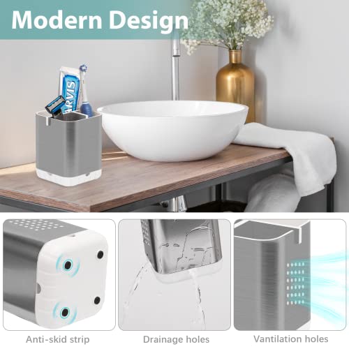 Boperzi Toothbrush Holder Toothpaste Organizer Drainage for Bathroom Vanity, Detachable Anti-Slip Brushed Nickel Toothpaste Storage Caddy 3 Slots with Drainage Holes for Makeup Brush Razor Stand - Image 4