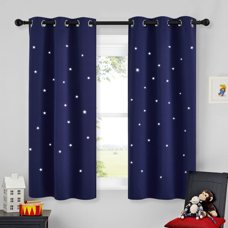 NICETOWN NICETOWN Kids Blackout Curtains for Bedroom  Grommet Top Room Darkening Short Curtains Decoration Thermal Insulation Window Drapes for Nursery  Children Room  1 Panel  34 x 63 Inch Long  Navy Blue - Image 2