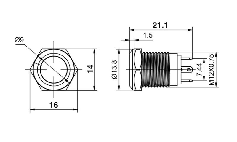 RDR مفتاح ضغط دائري مسطح من الفولاذ المقاوم للصدأ مع إضاءة LED، 12 مم (أبيض) - Image 4