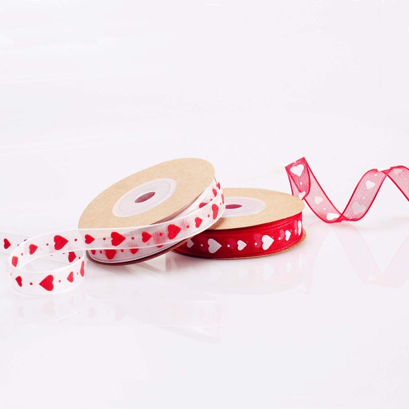 Mayam Valentine's Day & Wedding Heart Ribbons, 2 Rolls (Red & White), Dacron Fabric, Polyester, 10m/10.94yds x 1cm/0.39in - Image 4