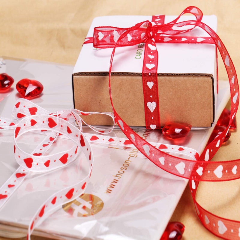 Mayam Valentine's Day & Wedding Heart Ribbons, 2 Rolls (Red & White), Dacron Fabric, Polyester, 10m/10.94yds x 1cm/0.39in - Image 5