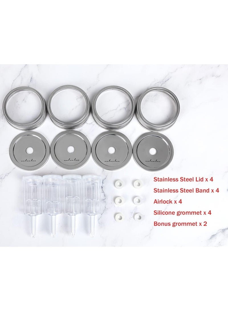 JILLMO مجموعة التخمير لفم واسع جرات - 4 Airlocks، 4 سيليكون Grommets، 4 الفولاذ المقاوم للصدأ الفم واسع ميسون جرة تغطية التخمير مع حلقات السيليكون (4 مجموعة، جرات غير مدرجة) - Image 4