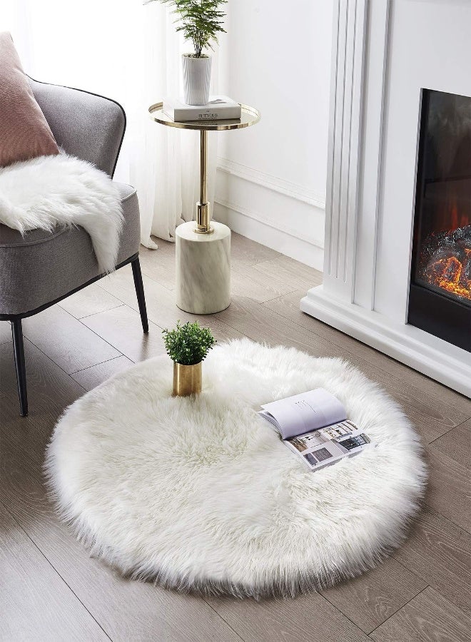 SERISSA Soft Round Faux Sheepskin Fur Rug White Circle Rug Circular Fluffy Area Rug Plush Circle Carpet Play Mats for Kids Girls Room Princess Castle Christmas 3ft Diameter - Image 5