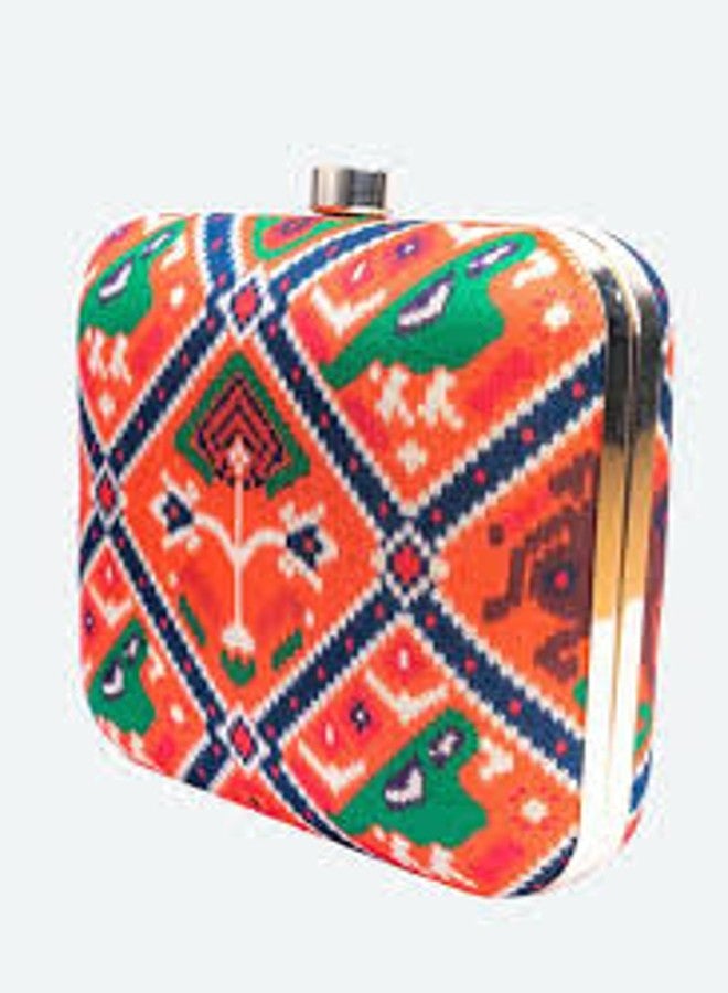 brown leaf Trendy Patola print Clutch Purse for Women with Sequin work shoulder strap for Wedding diwali Evening Party and Ethnic wear hand purse (Pack of 1) - Image 4