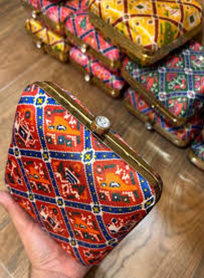 brown leaf Trendy Patola print Clutch Purse for Women with Sequin work shoulder strap for Wedding diwali Evening Party and Ethnic wear hand purse (Pack of 1) - Image 5