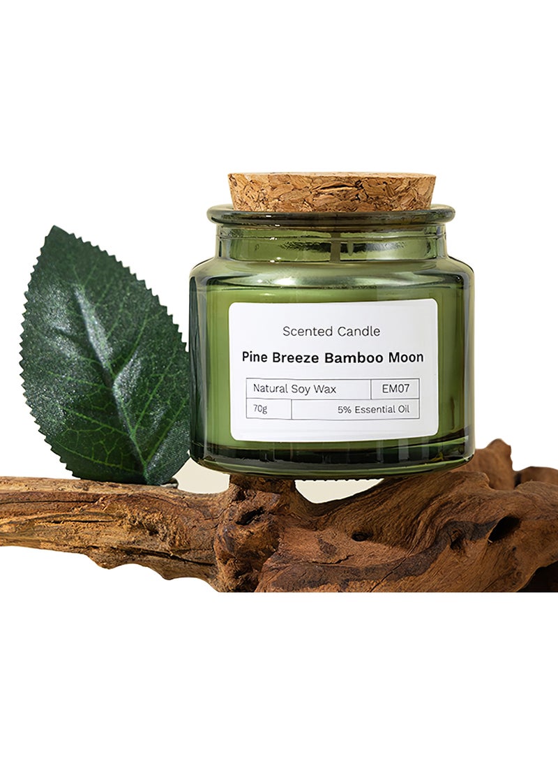 شموع معطرة، شموع عطرية قوية تدوم طويلاً، مجموعة هدايا الشموع، شمعة الصويا للاستخدام المنزلي والسبا والاستحمام واليوغا والسفر، 70 جرام (نسيم الصنوبر والخيزران والقمر)  - Image 1