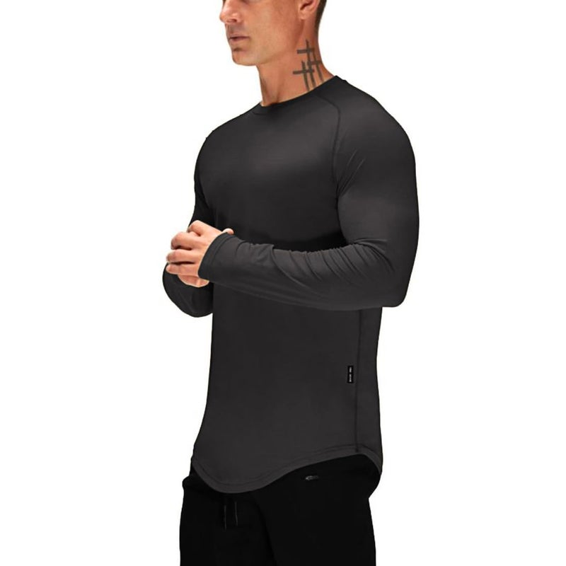 Mens Gym Workout Slim Fit Long Sleeve T-Shirt Cotton Performance Athletic Shirts Running Fitness Tee Loungewear(BK XL)
