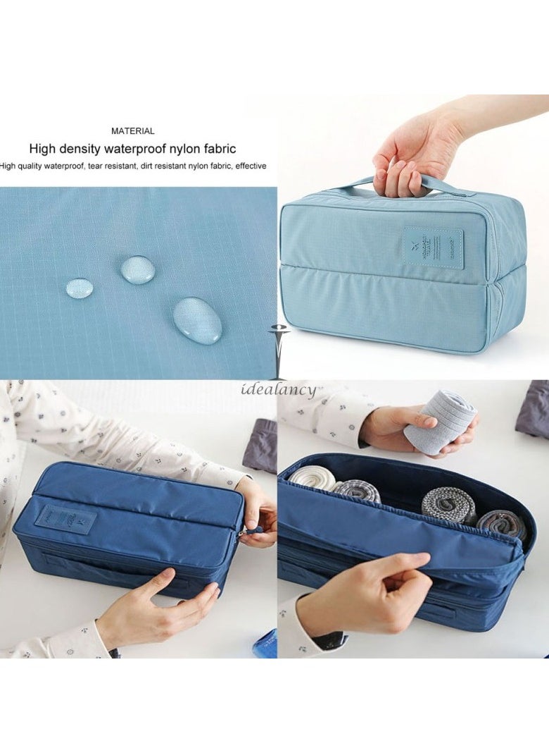 Generic Travel Handle Divided Underwear Socks Undergarments Waterproof Pouch Organizer Bag Packing, Cosmetic, Makeup, Lingerie Toiletry Travel Innerwear Bag Organizer (Assorted color)  - Image 5