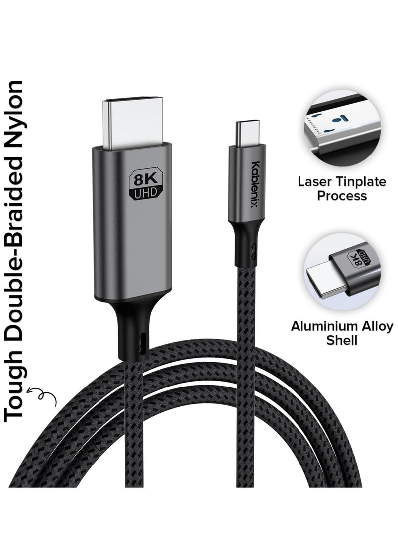 Kablenix USB C to HDMI Cable 2M - Premium Aluminum Braided, 8K60Hz Support, Type C to HDMI, Compatible for MacBook Pro, Smart TV, Projector, Laptop, Includes Type C to HDMI Cable - Image 2