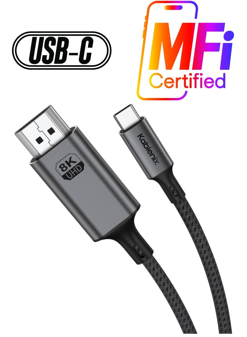 Kablenix USB C to HDMI Cable 2M - Premium Aluminum Braided, 8K60Hz Support, Type C to HDMI, Compatible for MacBook Pro, Smart TV, Projector, Laptop, Includes Type C to HDMI Cable - Image 1