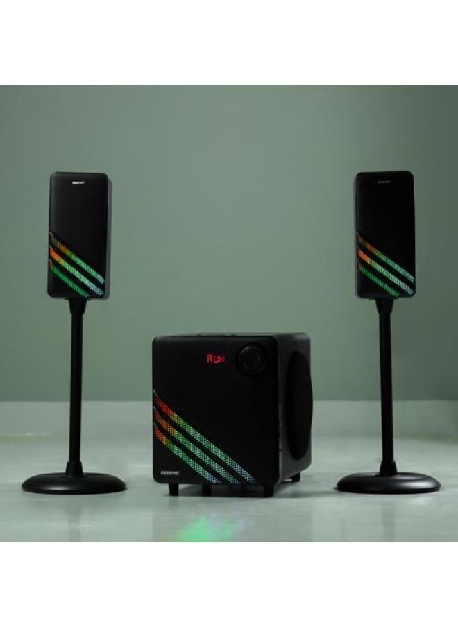 GEEPAS - 2.1 Channel Multimedia Speaker System with Remote Control-MP3, FM Radio, Bluetooth, EQ Function and Karaoke Function| USB Input, SD Card Reader, AUX| LED Display with Colorful LED Light| 50000W PMPO - Image 1