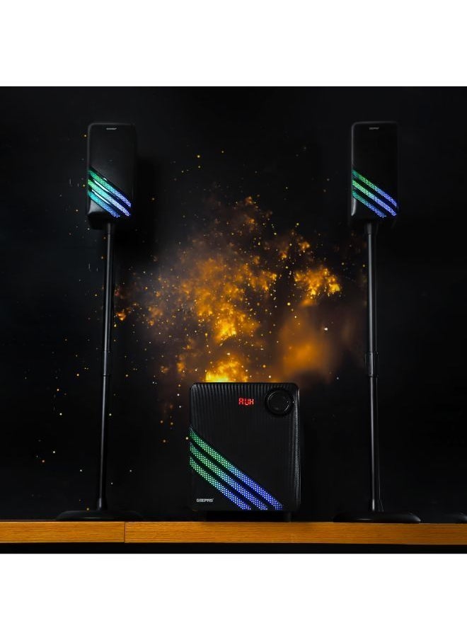 GEEPAS - 2.1 Channel Multimedia Speaker System with Remote Control-MP3, FM Radio, Bluetooth, EQ Function and Karaoke Function| USB Input, SD Card Reader, AUX| LED Display with Colorful LED Light| 50000W PMPO - Image 1