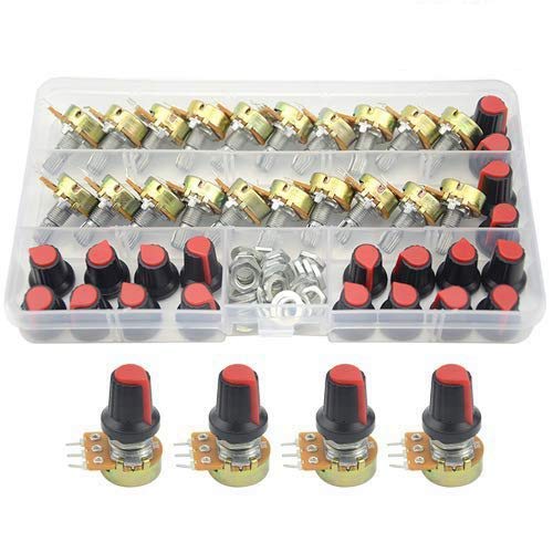WMYCONGCONG 20 PCS B10K 10K Ohm Knurled Shaft Linear Rotary Taper Potentiometer with Knob (B10K) - Image 1