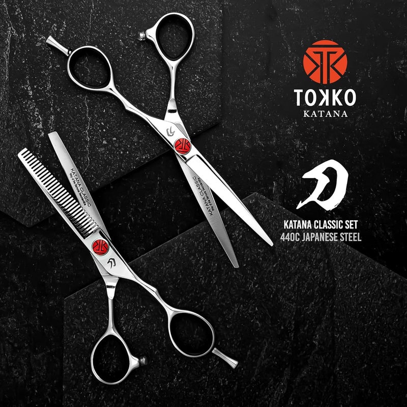 EVERLONG Katana Classic Professional 6.5" Shear Set by Tokko Shears, Premium 440C Japanese Steel Regular and Thinning Scissors for Barbers and Salon Professionals - Image 2