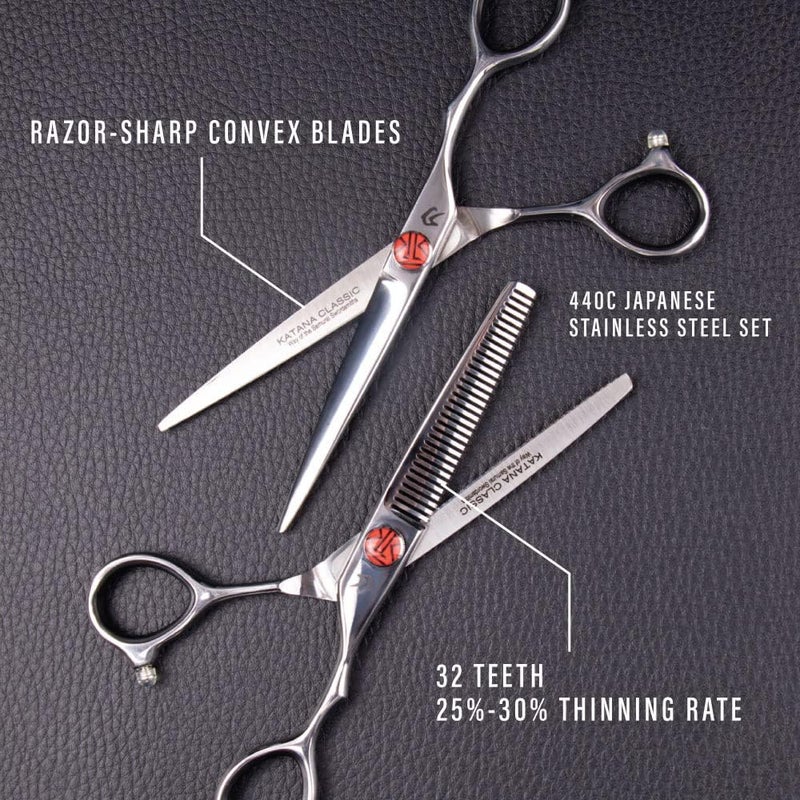 EVERLONG Katana Classic Professional 6.5" Shear Set by Tokko Shears, Premium 440C Japanese Steel Regular and Thinning Scissors for Barbers and Salon Professionals - Image 3