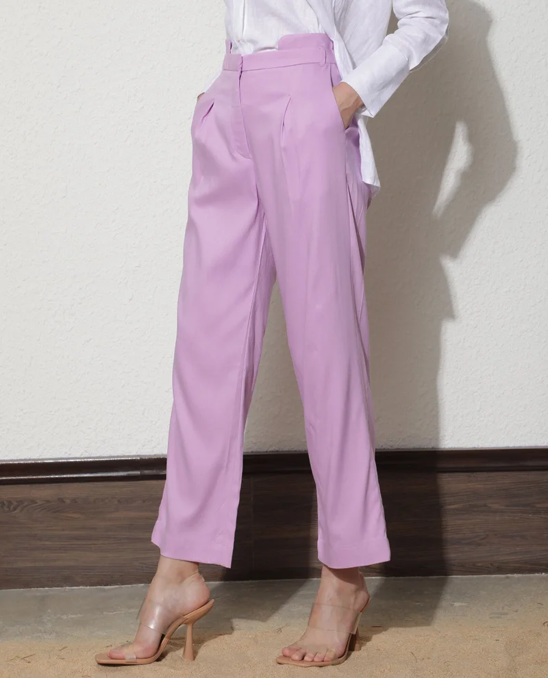 Rareism Women's Stretch High-Waist Wide-Leg Trousers