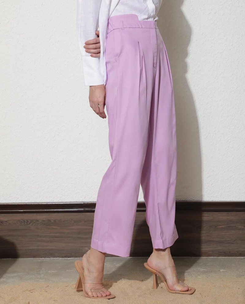 Rareism Women's Stretch High-Waist Wide-Leg Trousers