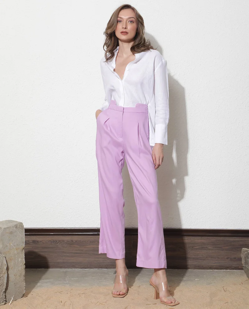Rareism Women's Stretch High-Waist Wide-Leg Trousers