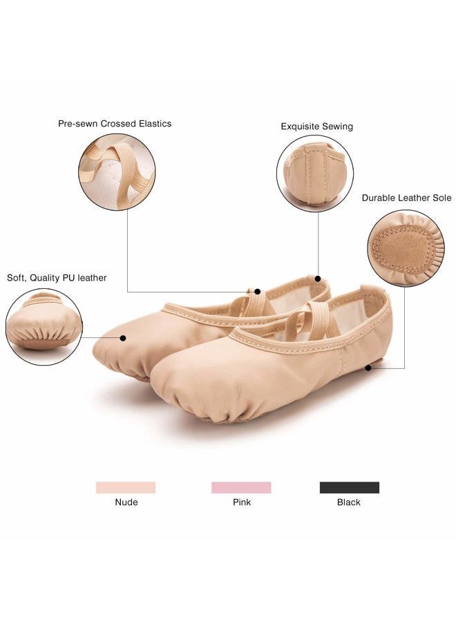 RoseMoli Ballet Shoes for Girls/Toddlers/Kids/Women, Leather Yoga Shoes/Ballet Slippers for Dancing, Nude, 11 Little Kid - Image 5