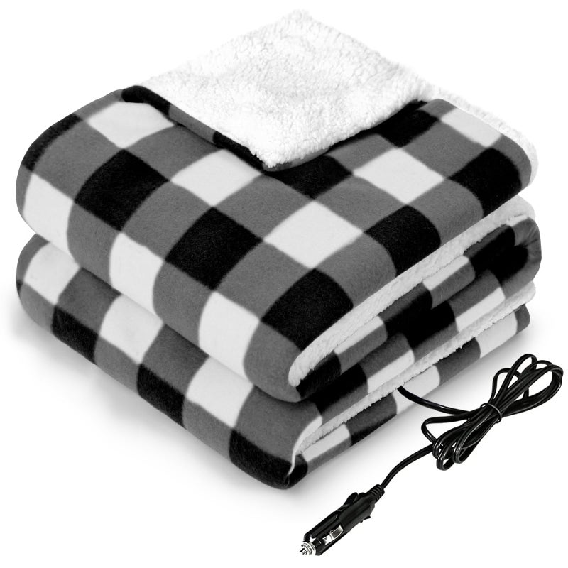 Sealy Sealy 12Volt Heated Car Blanket Portable Electric Blanket with 3 Heating Levels  4 Hours Auto Off for Car Truck SUV RV or Camping Machine Washable 59 X 43 Plaid 