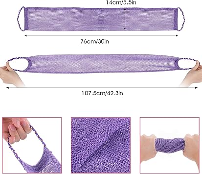 Prasacco 3 Pcs African Exfoliating Net Sponges Exfoliating Back Scrubber for Shower Long African Exfoliating Net Washcloth Body Shower Loofahs Cloth Body Back Scrubber for Women Men PurplePinkYellow - Image 2