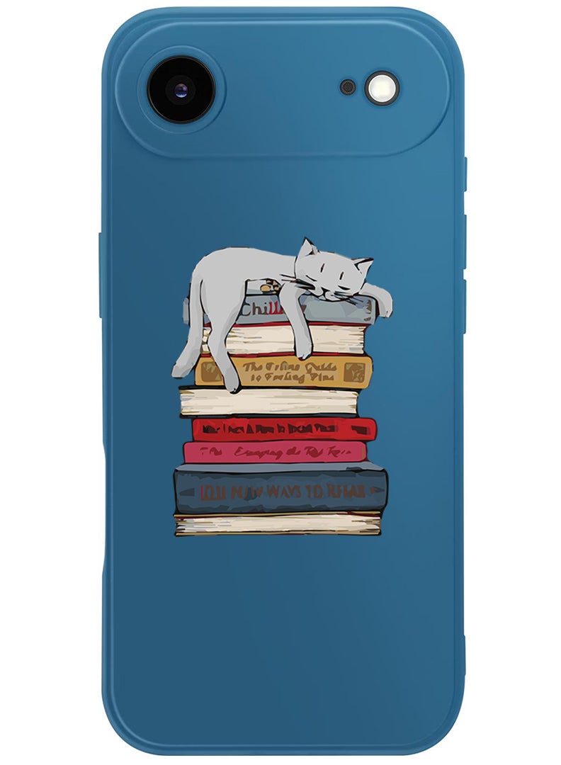 Theodor Protective Slim Fit Case Liquid Silicone Cover with Full Body Protection Anti-Scratch Shockproof Case For Apple iPhone 17 Air (Blue) Cat on books - Image 1