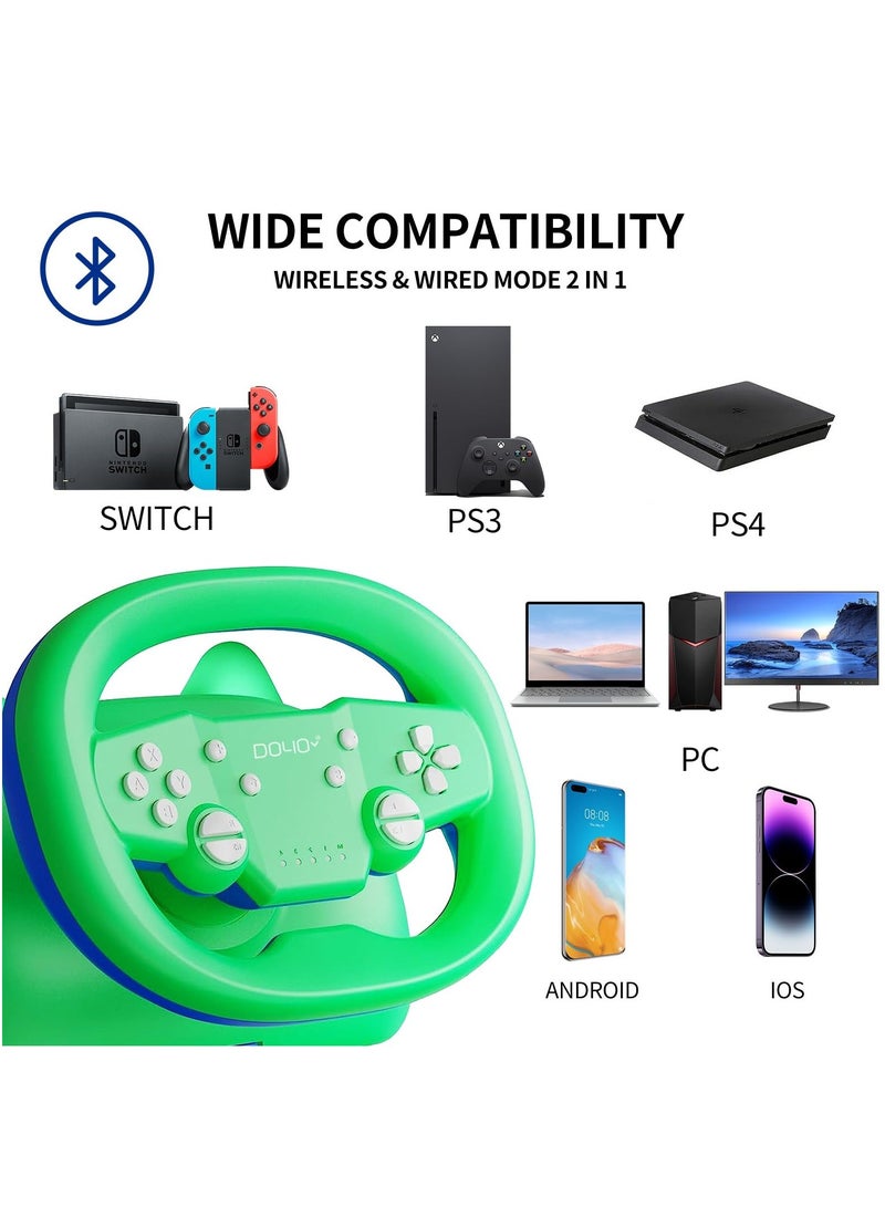 Wireless Gaming Racing Wheel, Racing Game Steering, with Cat Ear Light, Bluetooth Wired Dual-Mode Steering Wheel for Nintendo Switch, PC, PS4, PS3, ios/Android Mobile Phones, Tablets, Green - Image 3